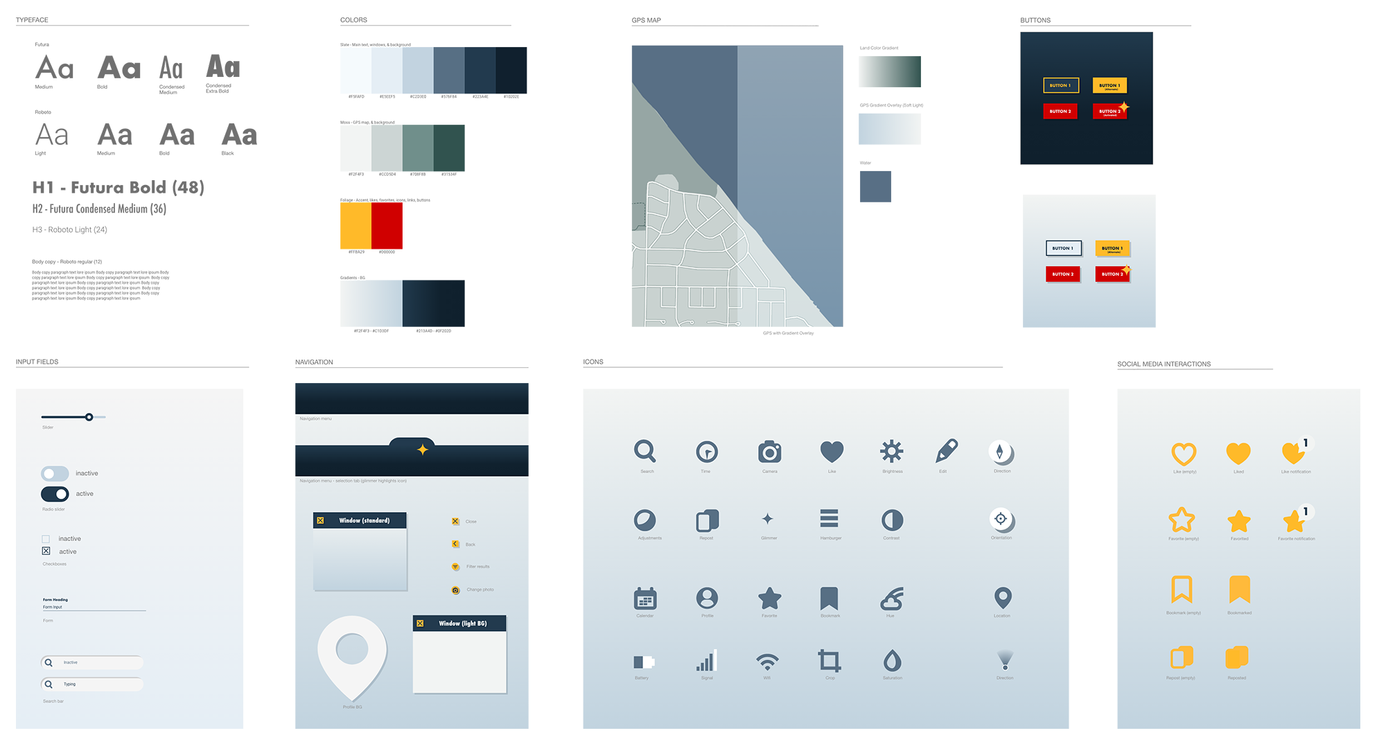 grid of icons, colors, inputs, and type